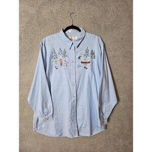 VTG Portraits Northern‎ Isles Womens Embroidered Blue Chambray Shirt 18 Outdoors